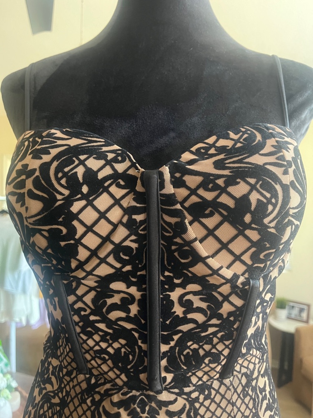 Windsor Black Lace Overlay Nude Mermaid Prom Dress - Picture 11 of 16